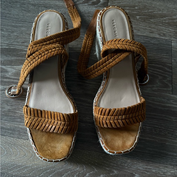 Veronica Beard Brown Rilla Suede Woven Wedges - Picture 2 of 4